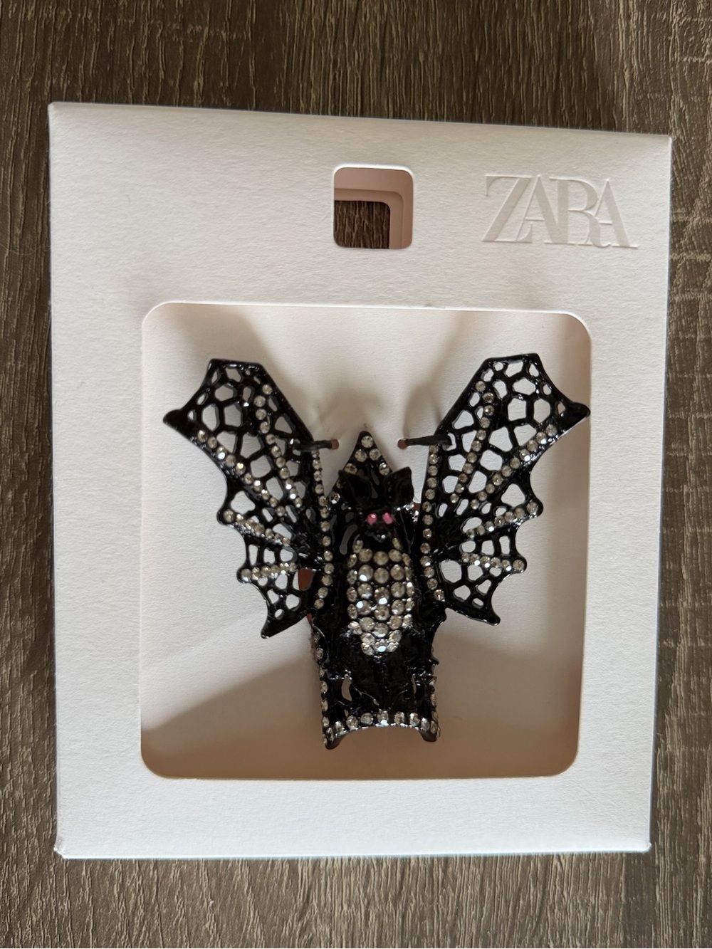 ZARA Black Crystal Bat Ring with Pink Accent